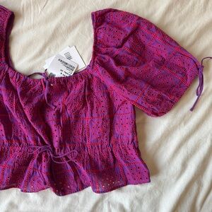 Ganni Purple Eyelet Blouse
